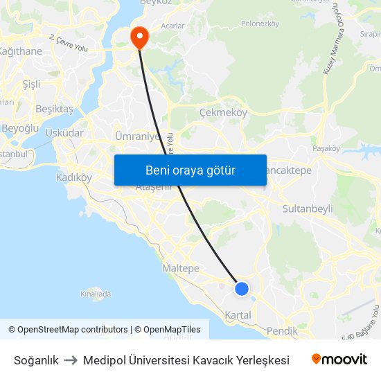 Soğanlık to Medipol Üniversitesi Kavacık Yerleşkesi map