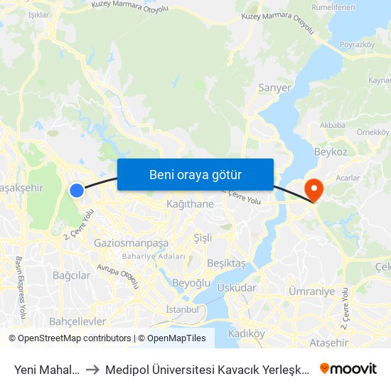 Yeni Mahalle to Medipol Üniversitesi Kavacık Yerleşkesi map