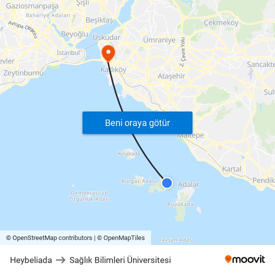 Heybeliada to Sağlık Bilimleri Üniversitesi map