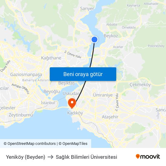 Yeniköy (Beyden) to Sağlık Bilimleri Üniversitesi map