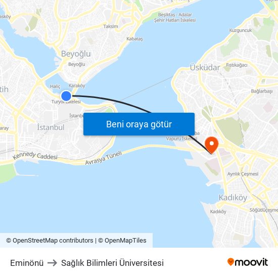 Eminönü to Sağlık Bilimleri Üniversitesi map