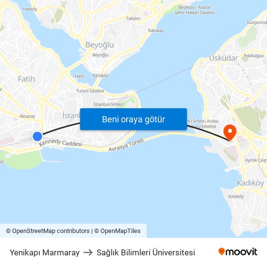 Yenikapı Marmaray to Sağlık Bilimleri Üniversitesi map