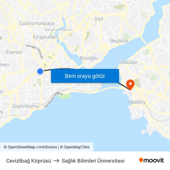 Cevizlibağ Köprüsü to Sağlık Bilimleri Üniversitesi map