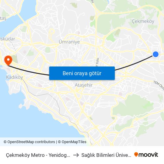 Çekmeköy Metro - Yenidogan Yönü to Sağlık Bilimleri Üniversitesi map