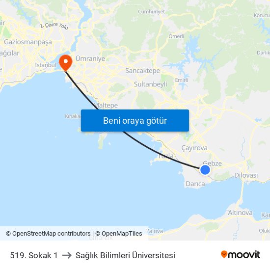 519. Sokak 1 to Sağlık Bilimleri Üniversitesi map