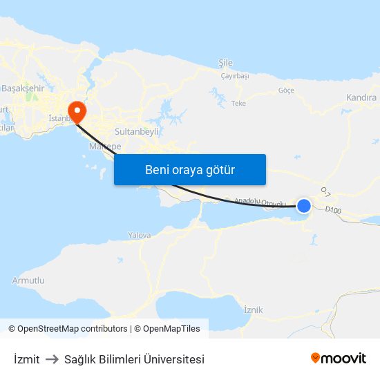 İzmit to Sağlık Bilimleri Üniversitesi map