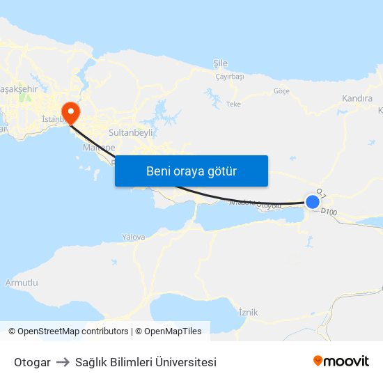 Otogar to Sağlık Bilimleri Üniversitesi map