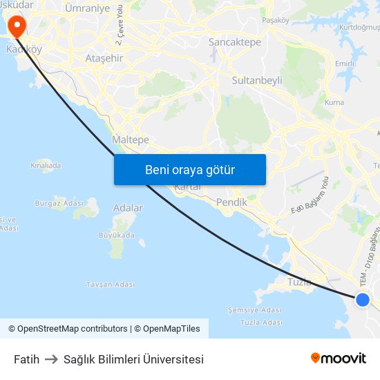 Fatih to Sağlık Bilimleri Üniversitesi map
