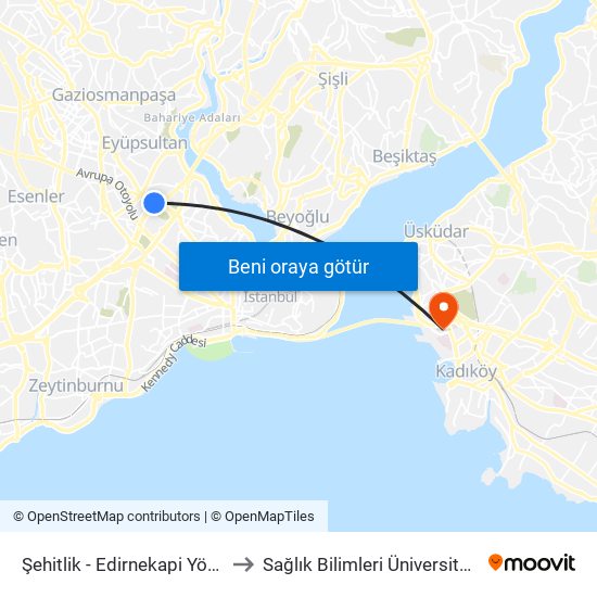 Şehitlik  - Edirnekapi Yönü to Sağlık Bilimleri Üniversitesi map