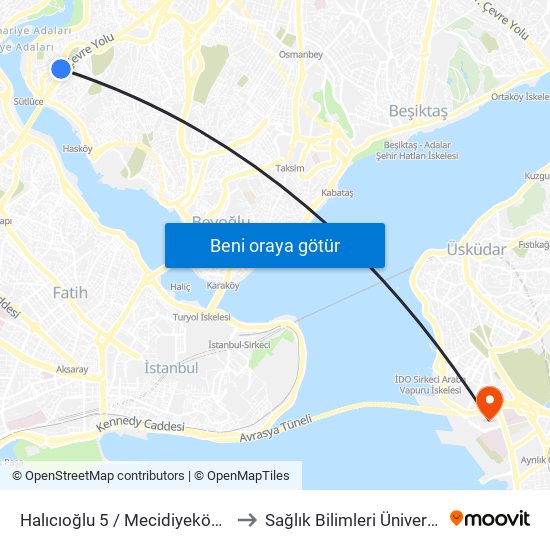 Halıcıoğlu 5 / Mecidiyeköy Yönü to Sağlık Bilimleri Üniversitesi map