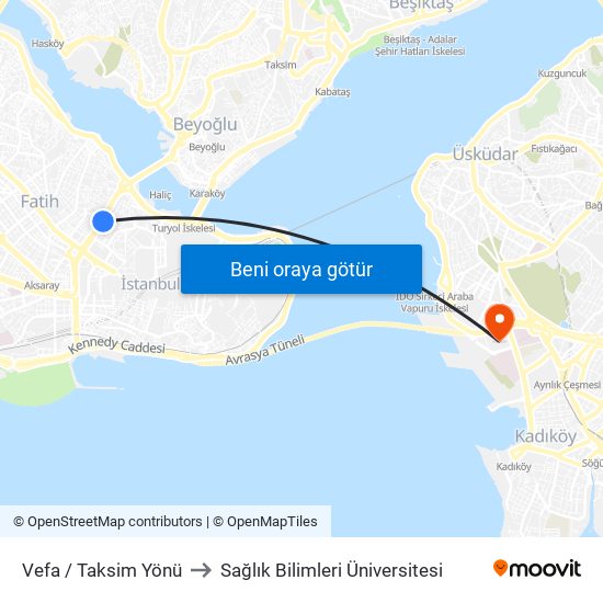 Vefa / Taksim Yönü to Sağlık Bilimleri Üniversitesi map