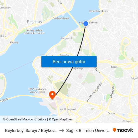 Beylerbeyi Sarayı / Beykoz Yönü to Sağlık Bilimleri Üniversitesi map