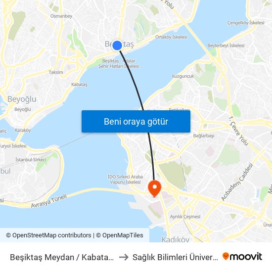 Beşiktaş Meydan / Kabataş Yönü to Sağlık Bilimleri Üniversitesi map