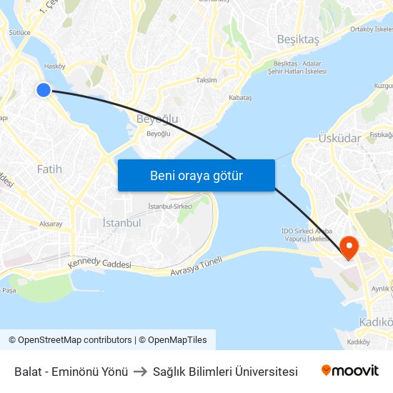 Balat - Eminönü Yönü to Sağlık Bilimleri Üniversitesi map