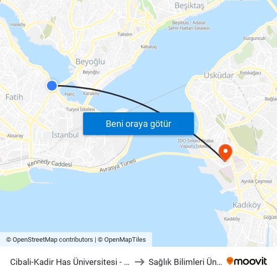 Cibali-Kadir Has Üniversitesi - Eminönü Yönü to Sağlık Bilimleri Üniversitesi map