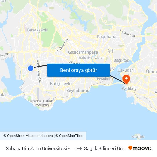 Sabahattin Zaim Üniversitesi - Sefaköy Yönü to Sağlık Bilimleri Üniversitesi map