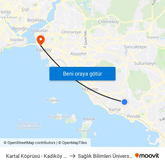 Kartal Köprüsü - Kadiköy Yönü to Sağlık Bilimleri Üniversitesi map