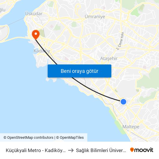 Küçükyali Metro - Kadiköy Yönü to Sağlık Bilimleri Üniversitesi map