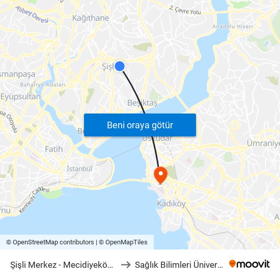Şişli Merkez - Mecidiyeköy Yönü to Sağlık Bilimleri Üniversitesi map