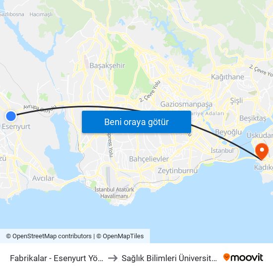 Fabrikalar - Esenyurt Yönü to Sağlık Bilimleri Üniversitesi map