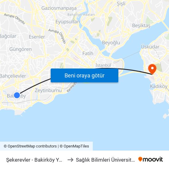 Şekerevler - Bakirköy Yönü to Sağlık Bilimleri Üniversitesi map