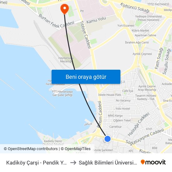 Kadiköy Çarşi - Pendik Yönü to Sağlık Bilimleri Üniversitesi map