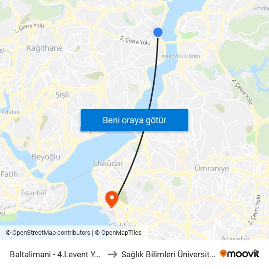 Baltalimani - 4.Levent Yönü to Sağlık Bilimleri Üniversitesi map