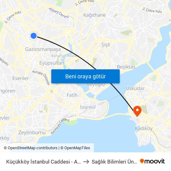 Küçükköy İstanbul Caddesi - Alibeyköy Yönü to Sağlık Bilimleri Üniversitesi map