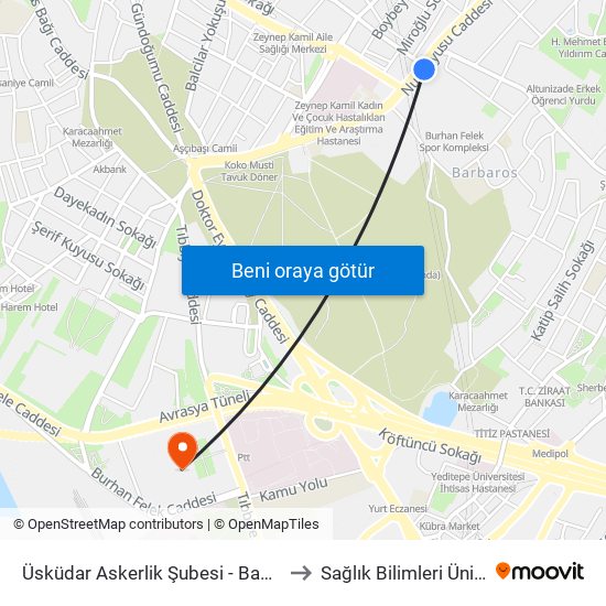 Üsküdar Askerlik Şubesi - Baglarbasi Yönü to Sağlık Bilimleri Üniversitesi map