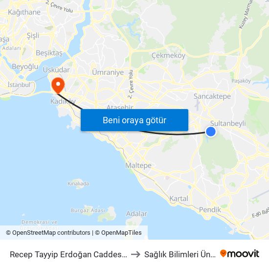 Recep Tayyip Erdoğan Caddesi - Kartal Yönü to Sağlık Bilimleri Üniversitesi map