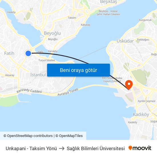 Unkapani - Taksim Yönü to Sağlık Bilimleri Üniversitesi map