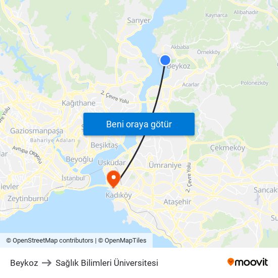 Beykoz to Sağlık Bilimleri Üniversitesi map