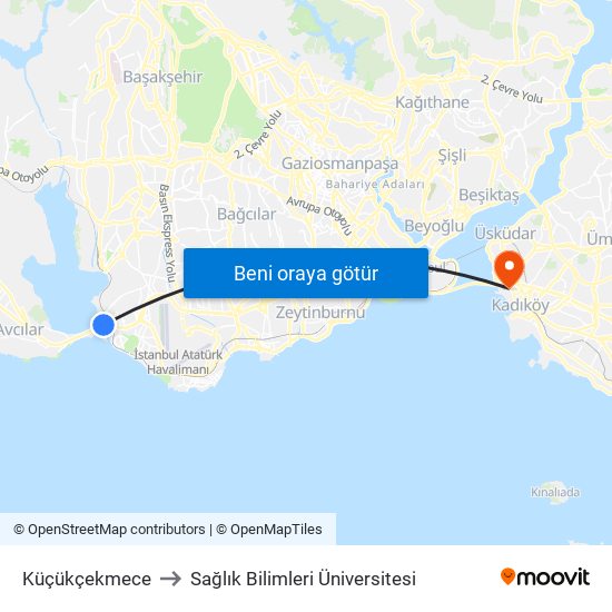 Küçükçekmece to Sağlık Bilimleri Üniversitesi map