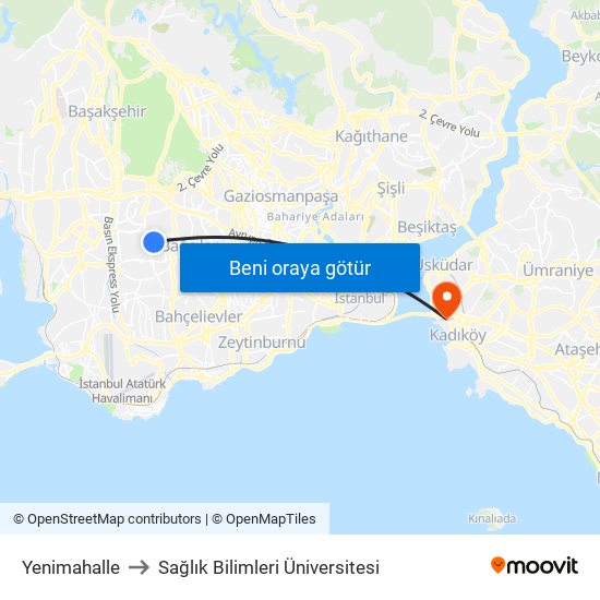 Yenimahalle to Sağlık Bilimleri Üniversitesi map