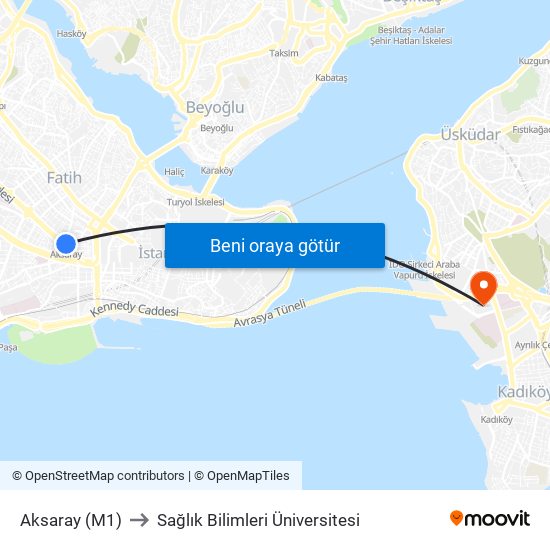 Aksaray (M1) to Sağlık Bilimleri Üniversitesi map