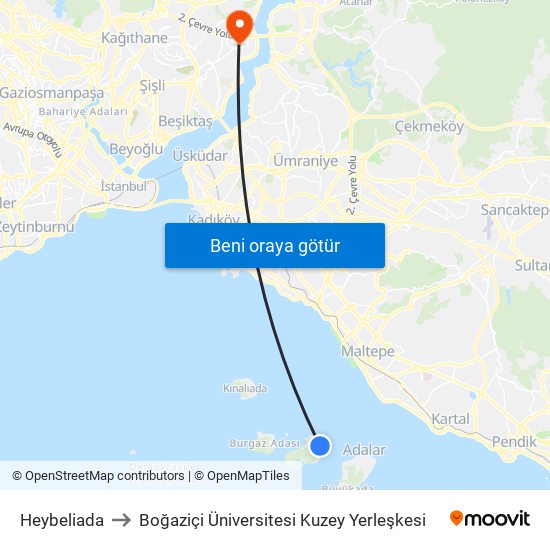 Heybeliada to Boğaziçi Üniversitesi Kuzey Yerleşkesi map