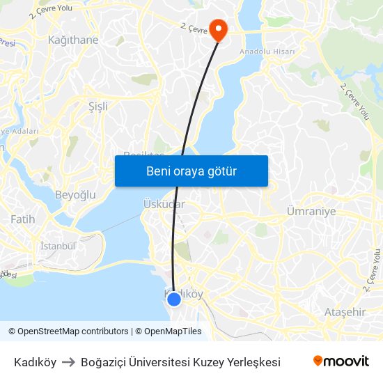 Kadıköy to Boğaziçi Üniversitesi Kuzey Yerleşkesi map