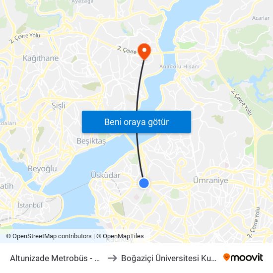 Altunizade Metrobüs - Üsküdar Yönü to Boğaziçi Üniversitesi Kuzey Yerleşkesi map