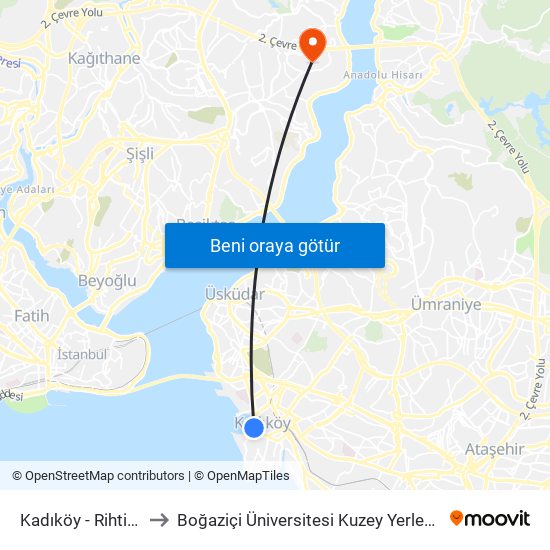 Kadıköy - Rihtim1 to Boğaziçi Üniversitesi Kuzey Yerleşkesi map