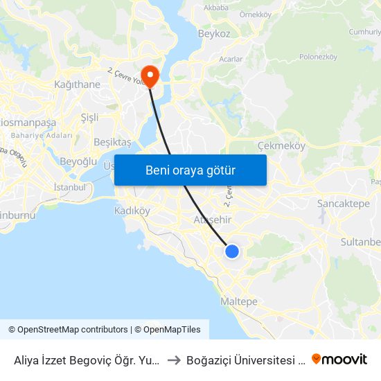 Aliya İzzet Begoviç Öğr. Yurdu - Son Durak Yönü to Boğaziçi Üniversitesi Kuzey Yerleşkesi map