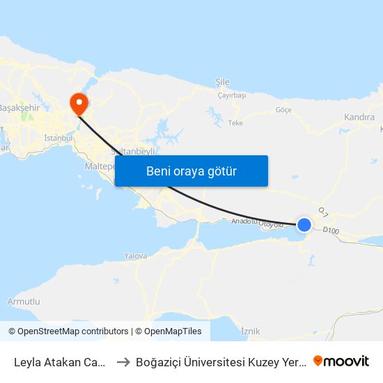 Leyla Atakan Caddesi to Boğaziçi Üniversitesi Kuzey Yerleşkesi map