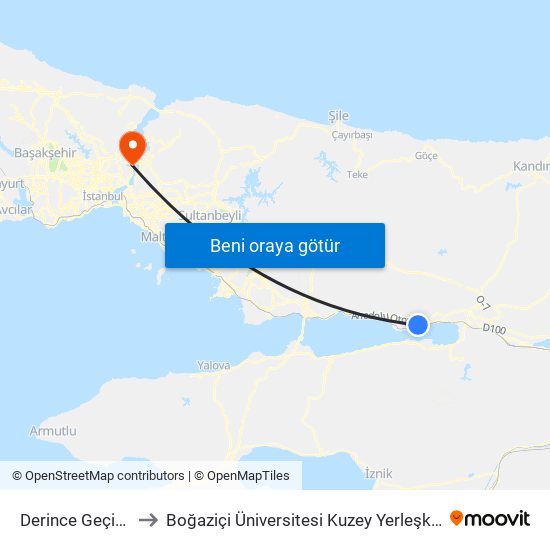 Derince Geçit 2 to Boğaziçi Üniversitesi Kuzey Yerleşkesi map