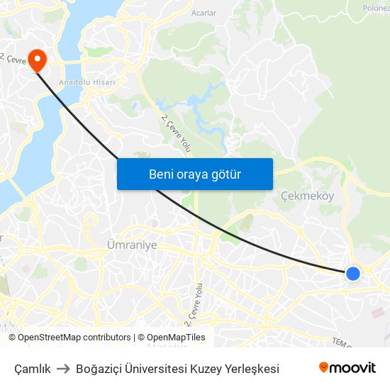 Çamlık to Boğaziçi Üniversitesi Kuzey Yerleşkesi map