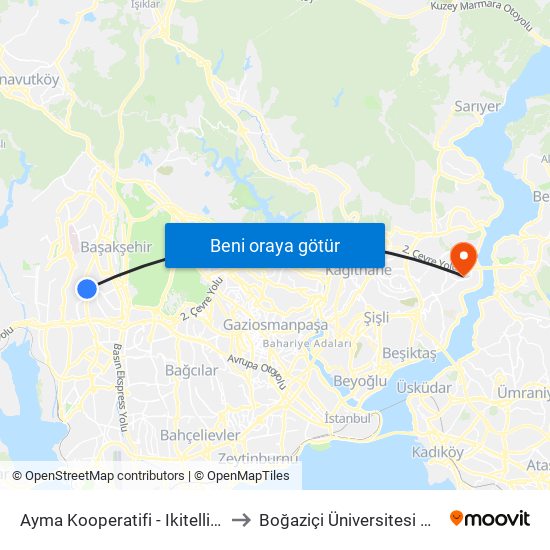 Ayma Kooperatifi - Ikitelli-Basaksehir Yönü to Boğaziçi Üniversitesi Kuzey Yerleşkesi map