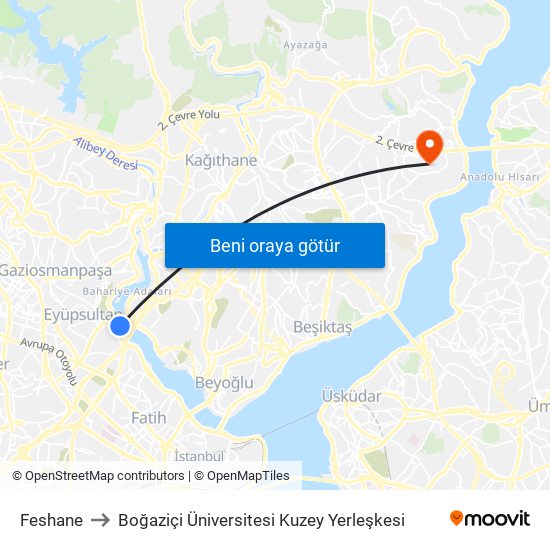 Feshane to Boğaziçi Üniversitesi Kuzey Yerleşkesi map