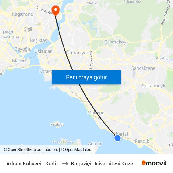 Adnan Kahveci - Kadiköy Yönü to Boğaziçi Üniversitesi Kuzey Yerleşkesi map