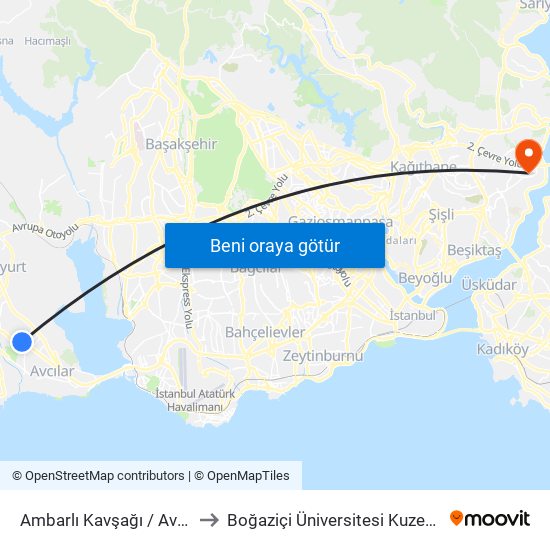 Ambarlı Kavşağı / Avcılar Yönü to Boğaziçi Üniversitesi Kuzey Yerleşkesi map