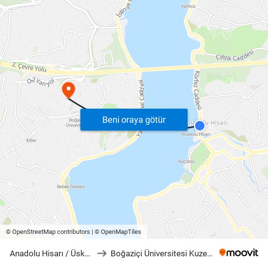 Anadolu Hisarı / Üsküdar Yönü to Boğaziçi Üniversitesi Kuzey Yerleşkesi map