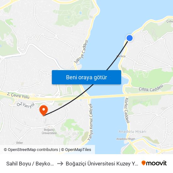 Sahil Boyu / Beykoz Yönü to Boğaziçi Üniversitesi Kuzey Yerleşkesi map