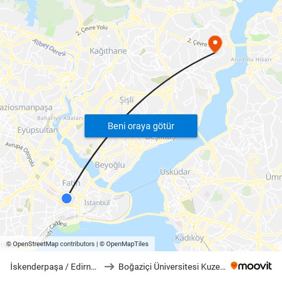 İskenderpaşa / Edirnekapı Yönü to Boğaziçi Üniversitesi Kuzey Yerleşkesi map